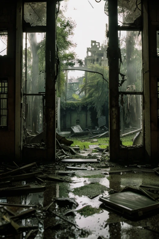 amusement park,moss,Collapse,Devastation,Inside the ruins is narrow,Showa,Glasses,Women,adventure,Black and White,