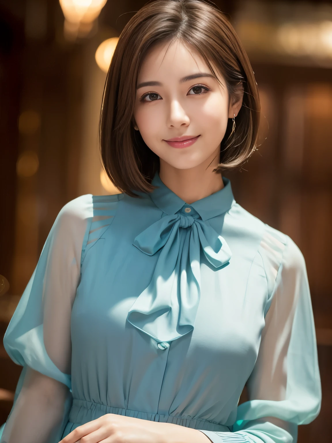 A woman in a blue dress posing for a picture - SeaArt AI