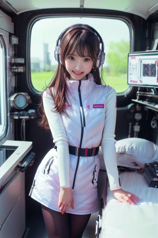 ((NSFW: 1.4)), ((Detailed face, Professional photography)), ((NSFW, zettai ryouiki, 1 girl)), Ultra-high resolution, (Realistic: 1.4), RAW Photos, highest quality, (PhotoRealistic Stick), concentrated, Soft Light, ((30 years old)), ((Japanese)), (( (Young Face))), (surface), (Depth of written boundary), masterpiece, (Realistic),(inside ISS):3, woman, ,astrovest:2,headphone:2,smartwatch,,bangs, ((1 girl)),(black sleeves):2,(black tights):2,inside spacestation,inside spacecraft,,zero gravity,smile,open leg,blush:1.5,hidden hands,neotech