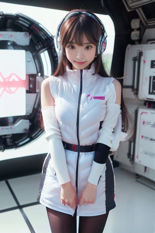 ((NSFW: 1.4)), ((Detailed face, Professional photography)), ((NSFW, zettai ryouiki, 1 girl)), Ultra-high resolution, (Realistic: 1.4), RAW Photos, highest quality, (PhotoRealistic Stick), concentrated, Soft Light, ((30 years old)), ((Japanese)), (( (Young Face))), (surface), (Depth of written boundary), masterpiece, (Realistic),(inside ISS):3, woman, ,astrovest:2,headphone:2,smartwatch,,bangs, ((1 girl)),(black sleeves):2,(black tights):2,inside spacestation,inside spacecraft,,zero gravity,smile,open leg,blush:1.5,hidden hands,neotech