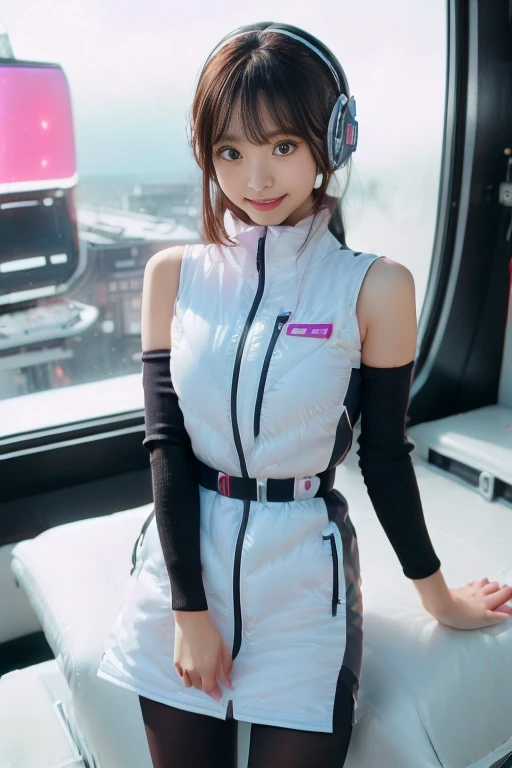 ((NSFW: 1.4)), ((Detailed face, Professional photography)), ((NSFW, zettai ryouiki, 1 girl)), Ultra-high resolution, (Realistic: 1.4), RAW Photos, highest quality, (PhotoRealistic Stick), concentrated, Soft Light, ((30 years old)), ((Japanese)), (( (Young Face))), (surface), (Depth of written boundary), masterpiece, (Realistic),(inside ISS):3, woman, ,astrovest:2,headphone:2,smartwatch,,bangs, ((1 girl)),(black sleeves):2,(black tights):2,inside spacestation,inside spacecraft,,zero gravity,smile,open leg,blush:1.5,hidden hands,neotech
