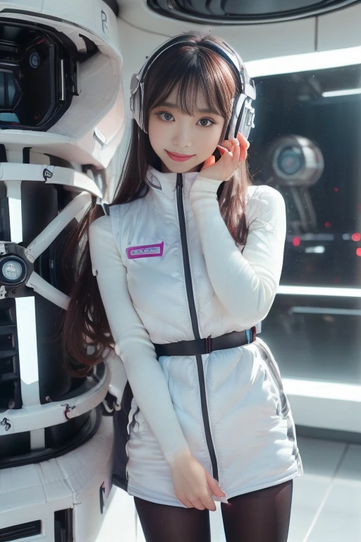 ((NSFW: 1.4)), ((Detailed face, Professional photography)), ((NSFW, zettai ryouiki, 1 girl)), Ultra-high resolution, (Realistic: 1.4), RAW Photos, highest quality, (PhotoRealistic Stick), concentrated, Soft Light, ((30 years old)), ((Japanese)), (( (Young Face))), (surface), (Depth of written boundary), masterpiece, (Realistic),(inside ISS):3, woman, ,astrovest:2,headphone:2,smartwatch,,bangs, ((1 girl)),(black sleeves):2,(black tights):2,inside spacestation,inside spacecraft,,zero gravity,smile,open leg,blush:1.5,hidden hands,neotech