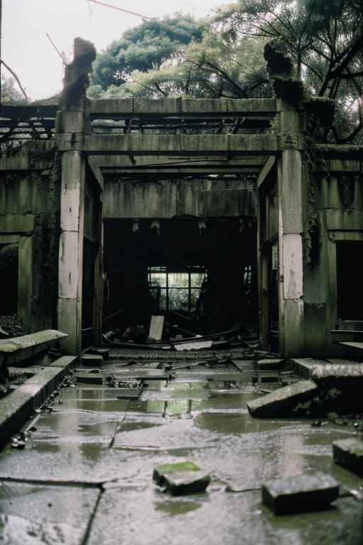 amusement park,moss,Collapse,Devastation,Inside the ruins is narrow,Showa,Glasses,Women,adventure,Black and White,