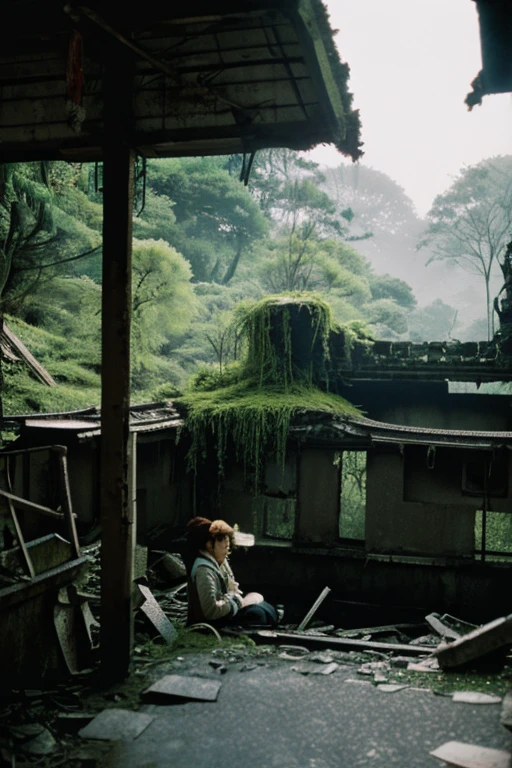 amusement park,moss,Collapse,Devastation,Inside the ruins is narrow,Showa,Glasses,Women,adventure,Black and White,