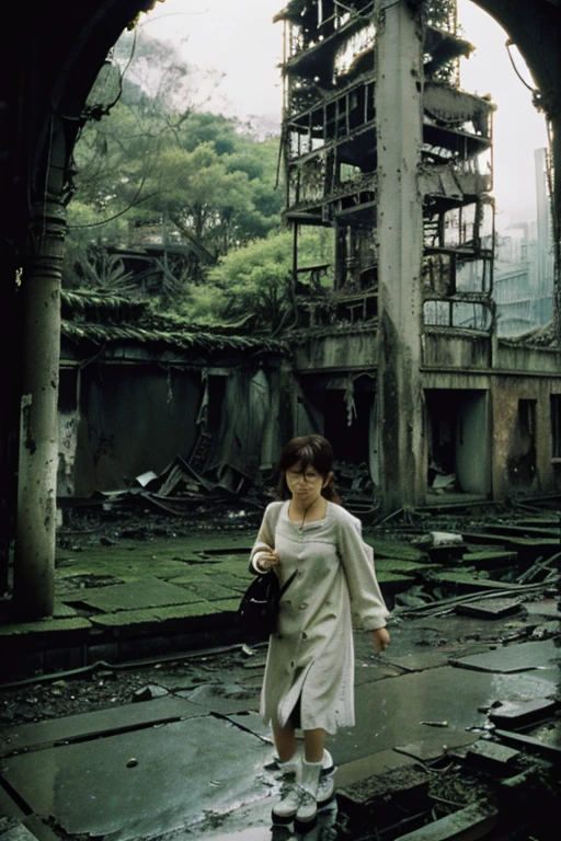 amusement park,moss,Collapse,Devastation,Inside the ruins is narrow,Showa,Glasses,Women,adventure,Black and White,