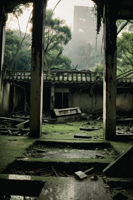 amusement park,moss,Collapse,Devastation,Inside the ruins is narrow,Showa,Glasses,Women,adventure,Black and White,