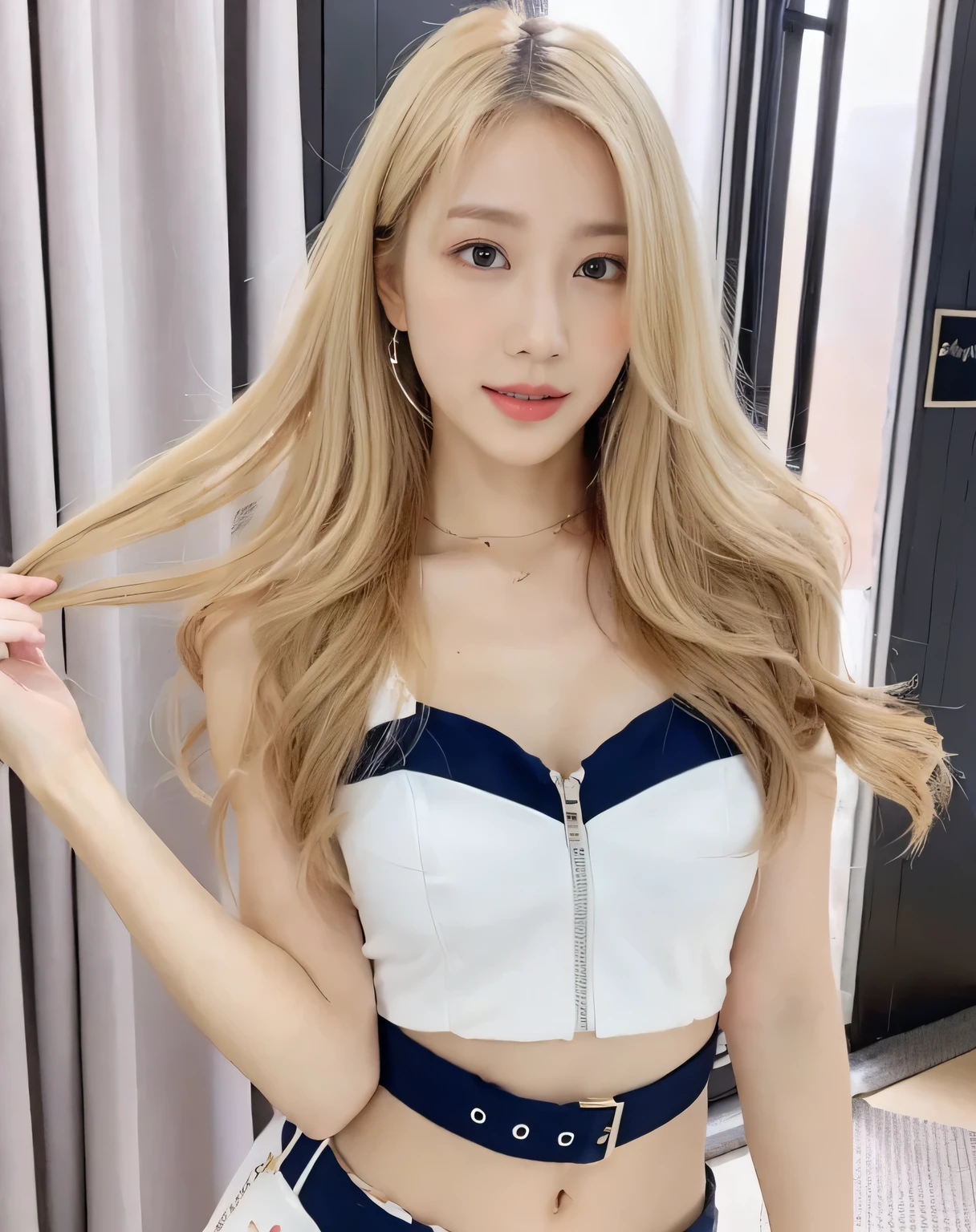 Jenny kim blonde girl, jennie loira, jenny kim, jennie kim do black pink, white hair, long and blonde hair, pele white, white, big and fluffy lips, traditional korean idol makeup, girl with perfect skin, cute and delicate clothes in winter, body with thick thighs and big breasts