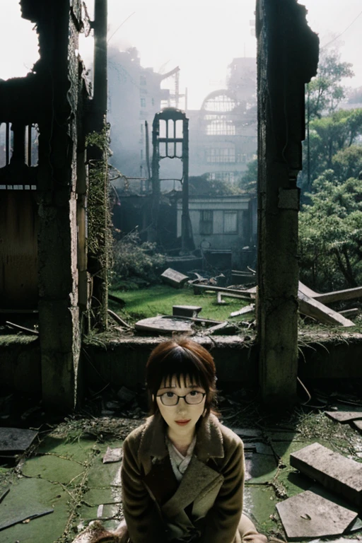 amusement park,moss,Collapse,Devastation,Inside the ruins is narrow,Showa,Glasses,Women,adventure,Black and White,