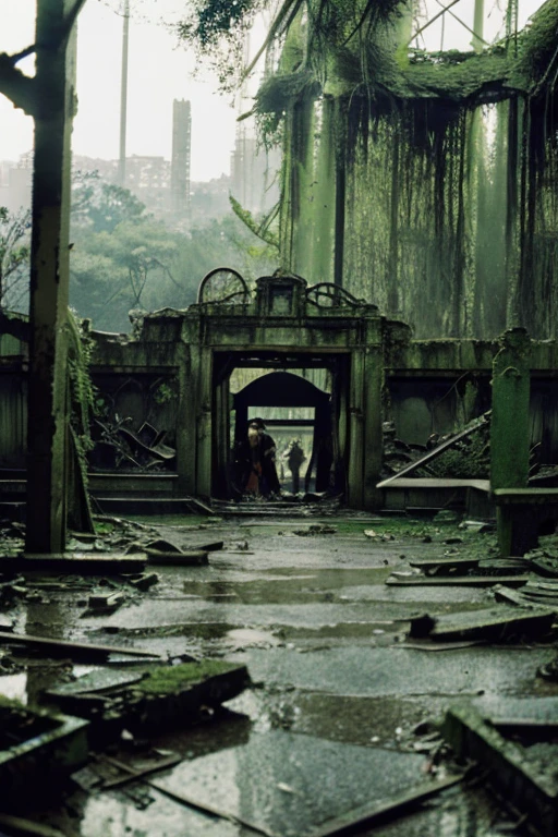 amusement park,moss,Collapse,Devastation,Inside the ruins is narrow,Showa,Glasses,Women,adventure,Black and White,