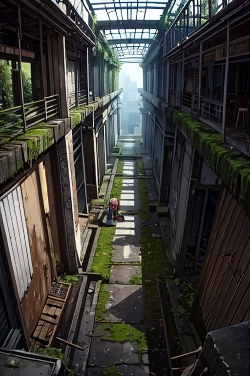 amusement park,moss,Collapse,Devastation,Inside the ruins is narrow,Showa,Glasses,Women,adventure,Black and White,