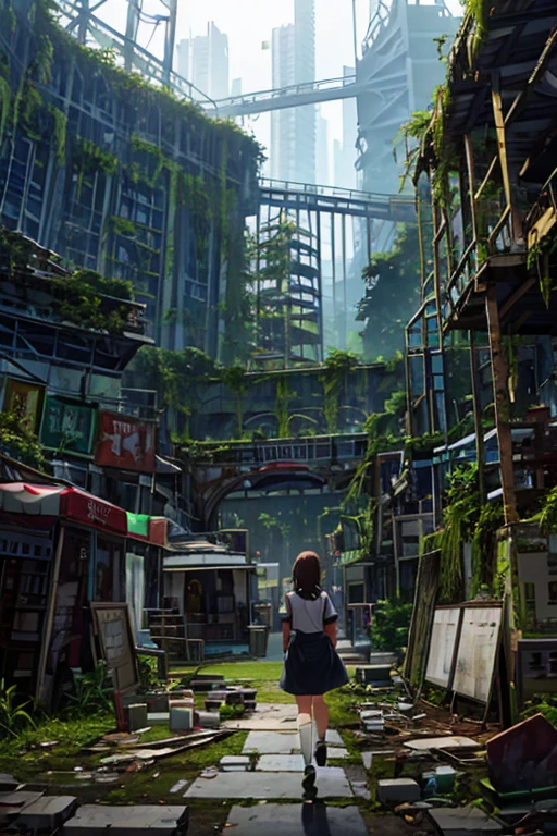 amusement park,moss,Collapse,Devastation,Inside the ruins is narrow,Showa,Glasses,Women,adventure,Black and White,