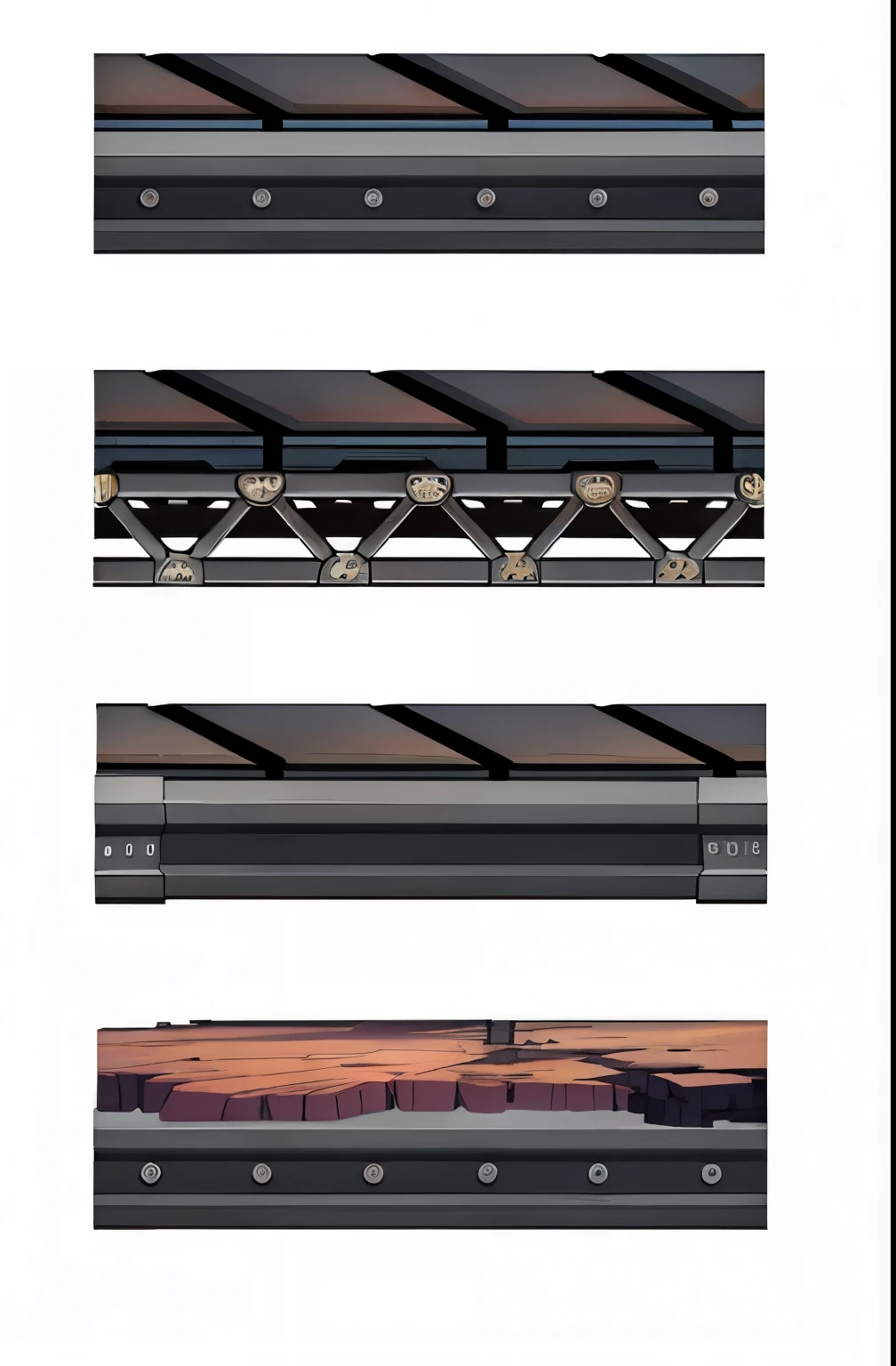 um close de um trilho de trem com um trem nele, high resolution and detail, super detalhe de cada objeto, cortes de painel altamente detalhados, estrutura de detalhes, arte conceitual de arestas duras, cinematic architectural scale, metal panels, concept illustration, detailed 2D illustration, correias transportadoras, Extremely high level of detail, imagem com detalhes super altos, pontes, lots of pontes, plataformas