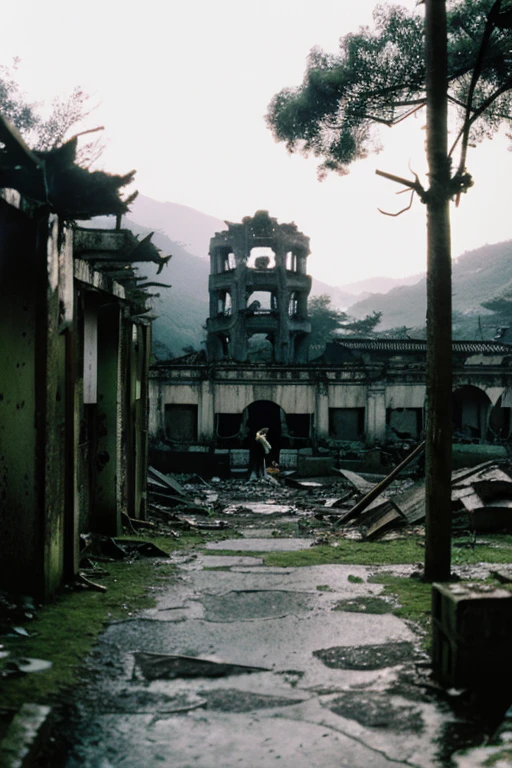amusement park,moss,Collapse,Devastation,Inside the ruins is narrow,Showa,Glasses,Women,adventure,Black and White,