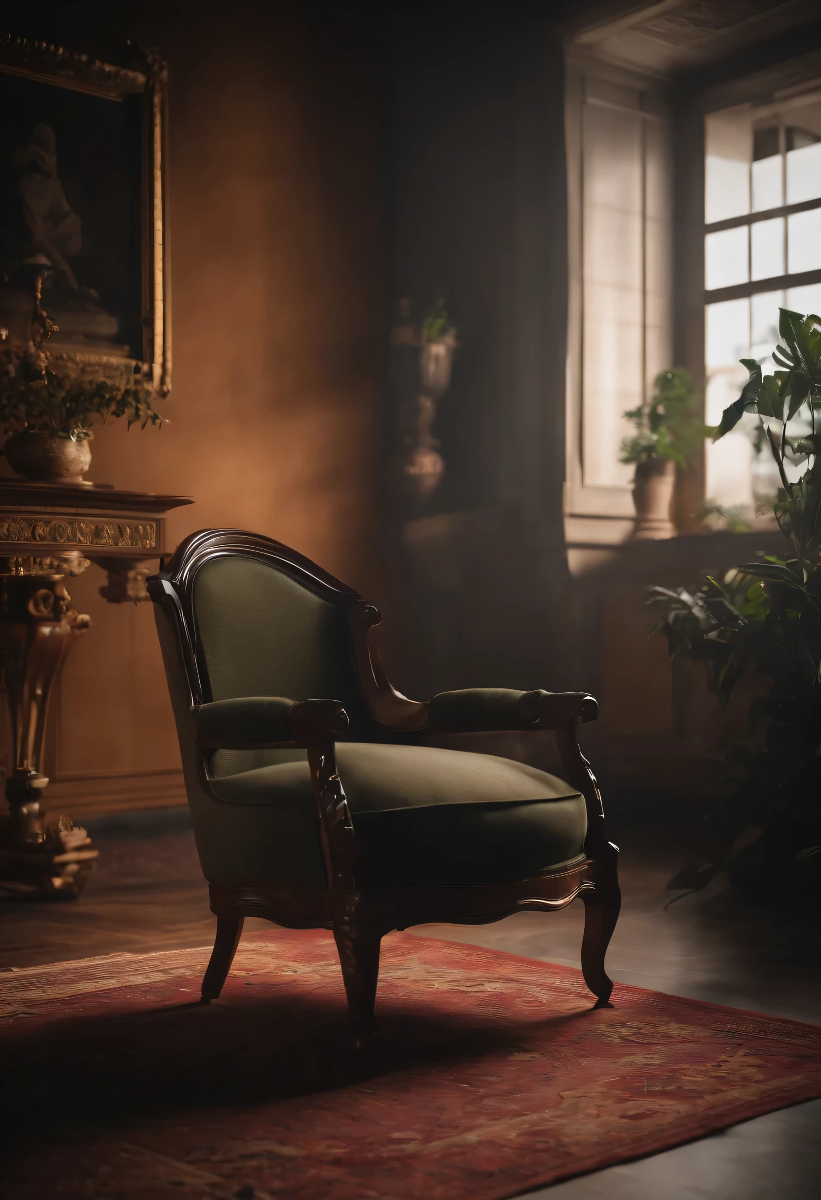 there is a chair in a room, olhar :: octan render, Cinematic realistic portrait, semi-realistic rendering, realistic soft lighting, foto retrato suave 8 k, sensual 8K lighting, [ Fotorrealismo 4K ]!!, [ Fotorrealismo 4K ]!!!, cinematic soft lighting, cinematic realistic photo, [ Fotorrealismo 4K ]