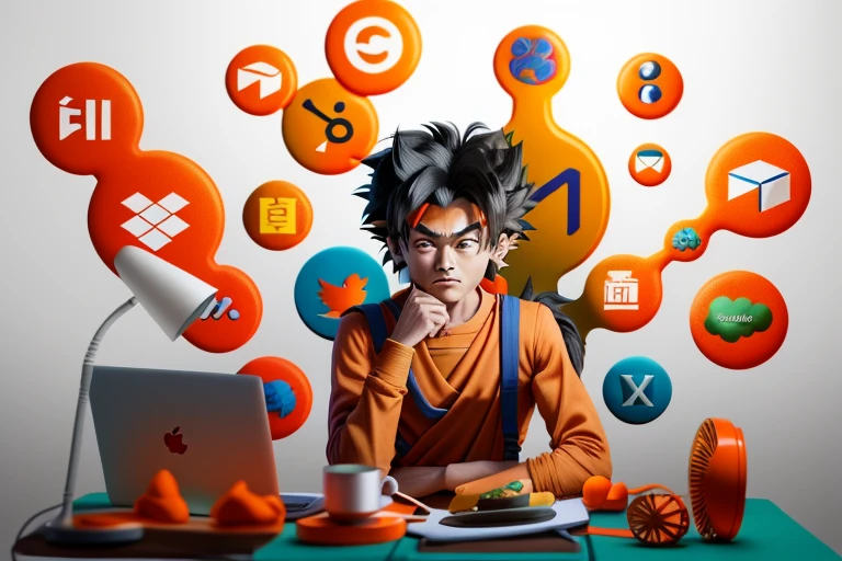 goku sentado mexendo no lep top marketing digital
