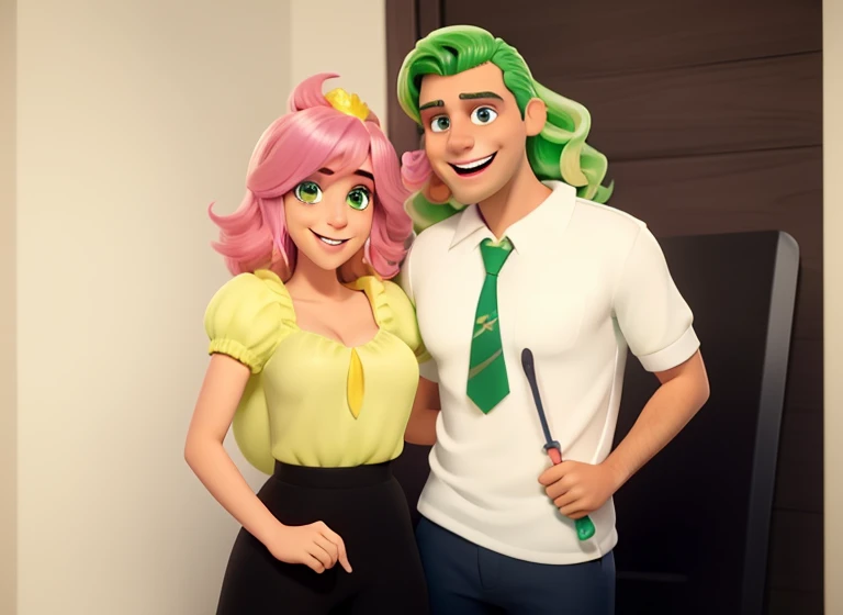 melhor qualidade, casal branco cosplay cosmo e wanda com asas da cor do cabelo padrinhos magicos feliz e sorridente