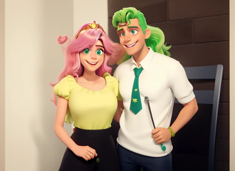 melhor qualidade, casal branco cosplay cosmo e wanda com asas da cor do cabelo padrinhos magicos feliz e sorridente