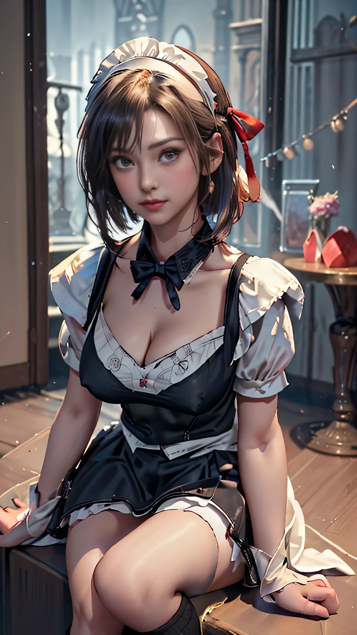 very cute and beautiful girl,(highly detailed beautiful face),
(smile:1.15),blush,black hair,cowboy shot,looking at viewer,kneeling,
(floral pattern brown lolita dress with detailed frills),detailed lace,skirt lift,(white panties),
altar,church,indoors,
(best quality,masterpiece:1.0),absurdres,highres,ultra-detailed,extremely detailed,32k,8k resolution,
intricate details,cinematic scene,detailed background,solo,dynamic angle,