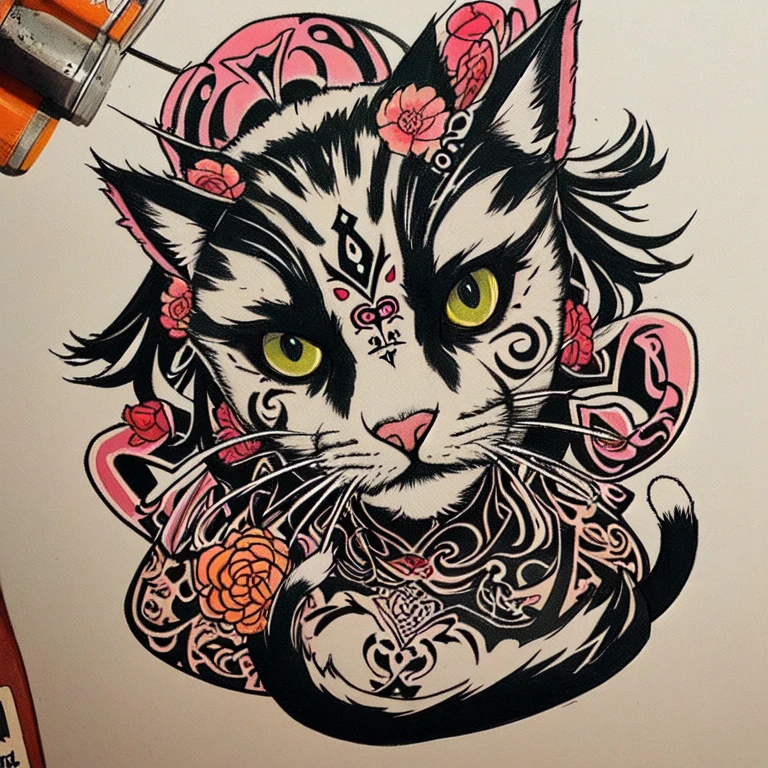 Traditional Tattoo Flash、Old School Tattoo Design、（Cat）
