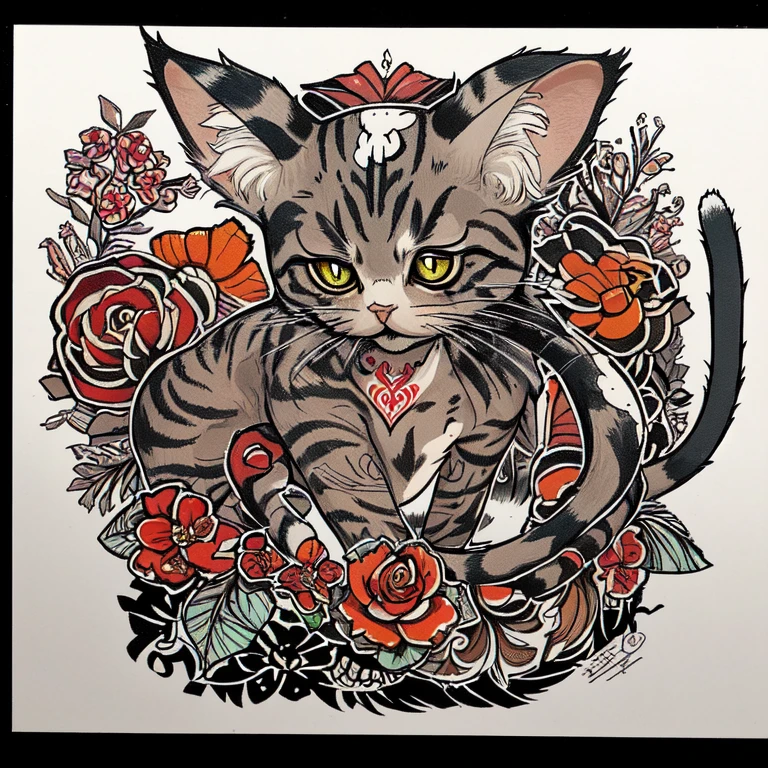 Traditional Tattoo Flash、Old School Tattoo Design、(Cat)