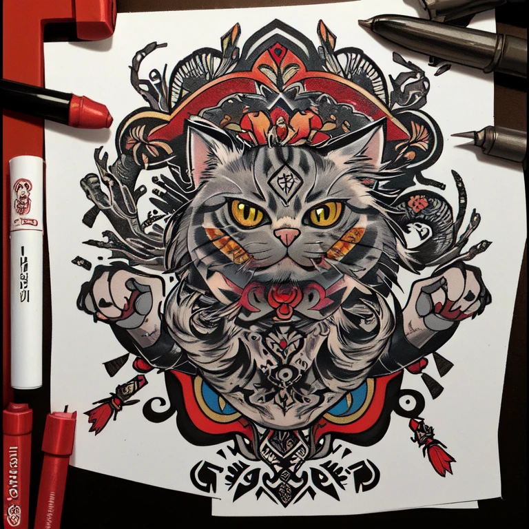 Traditional Tattoo Flash、Old School Tattoo Design、(Cat)