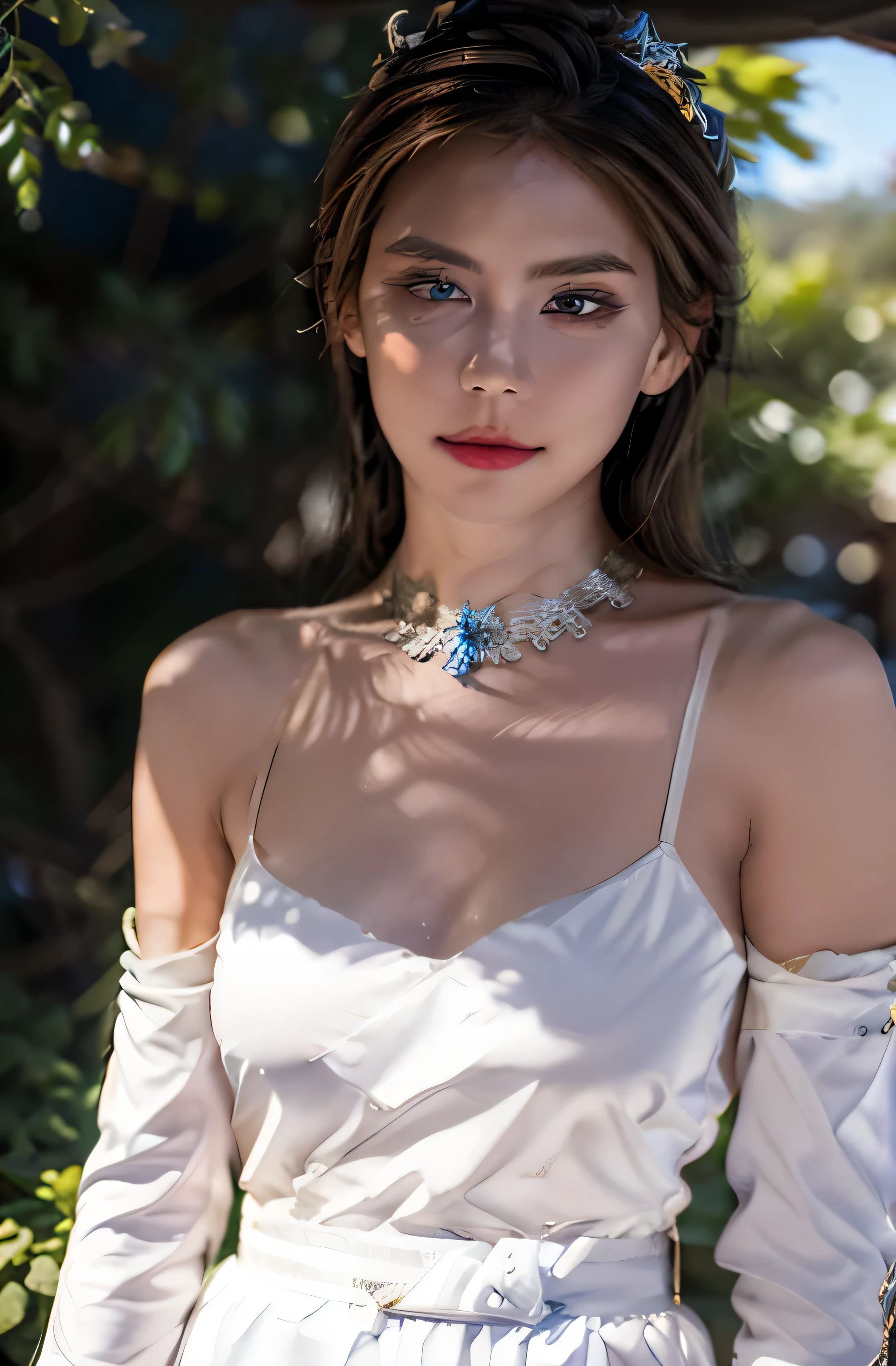 Gorgeus Girl, Beautiful, Baby Face, 20 Years Old, White Skin, Colossal Breasts, Side Pose, Gothic Straps, White Gothic Outfit Costumes Halloween, Blue Eye, Muscles, Bokeh, Modern Place Background, Masterpiece, Fullbody Shot, Straight Pink Hair