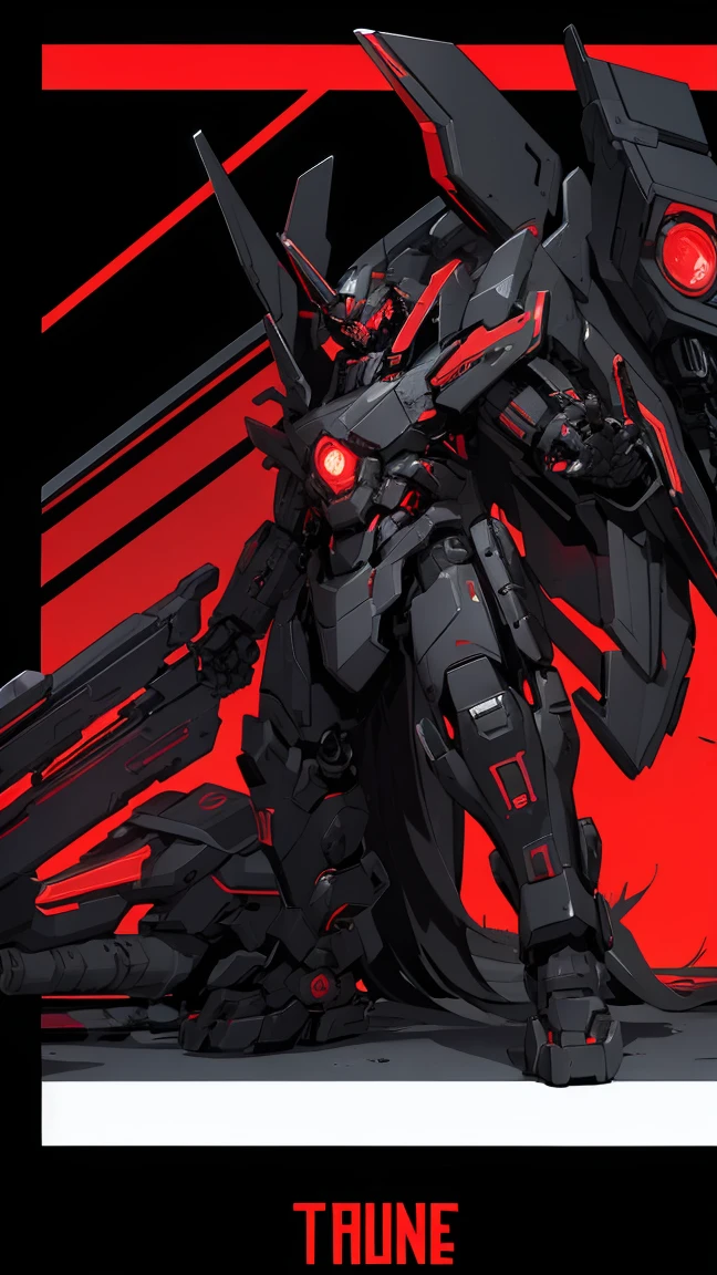 Cyber punk, over technology, red & black color machine, big fang, battlefield, humanoid,