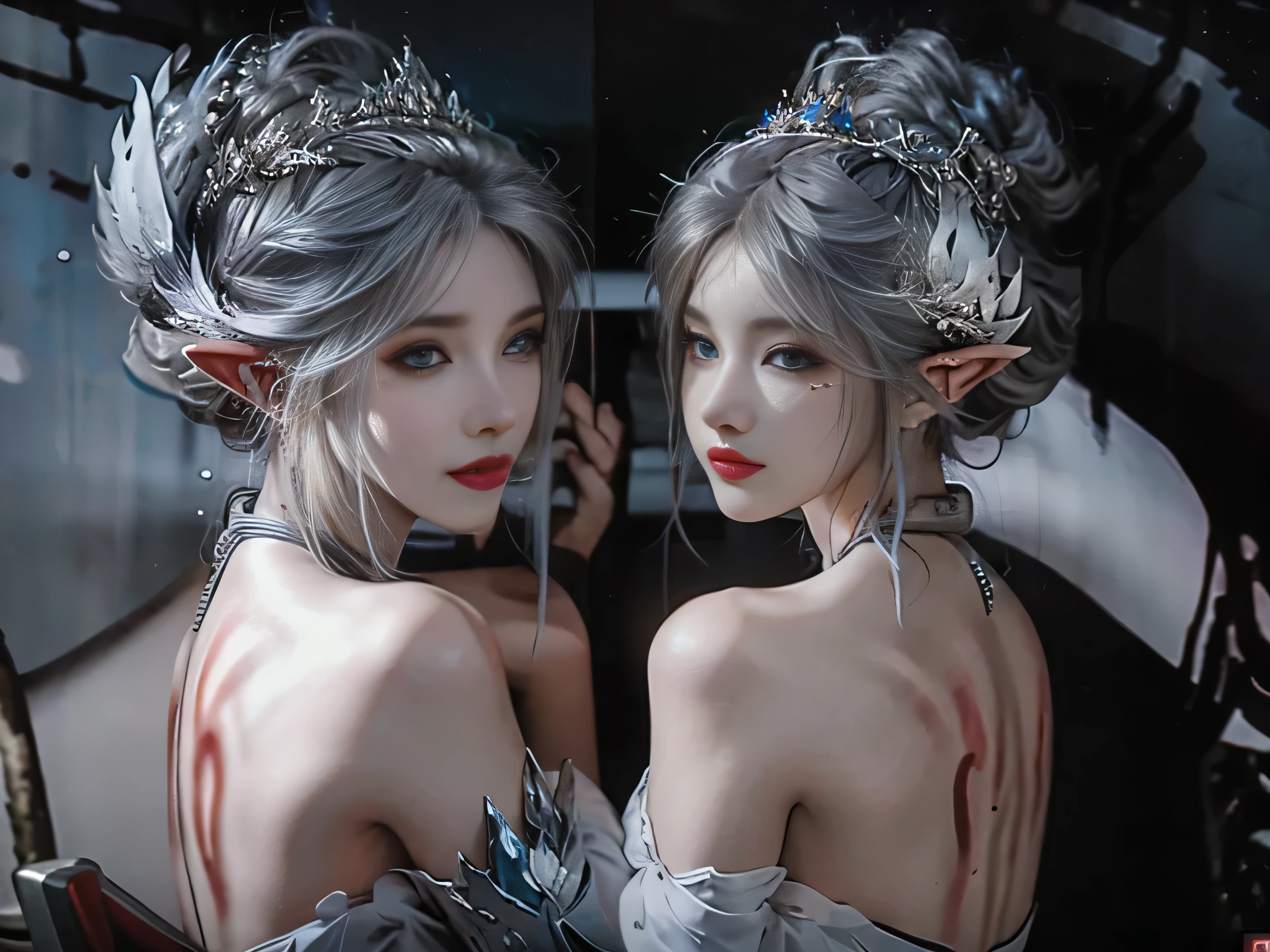  there is a woman in a black and white outfit holding a sword, a screenshot inspired by Pu Hua, trending on cg society, rococo, sharp silver armor fuchsia skin, glossy white armor, alluring mesmer woman, 8 k character details, drakengard, blade and soul, in monster hunter armor, ornate bikini armor