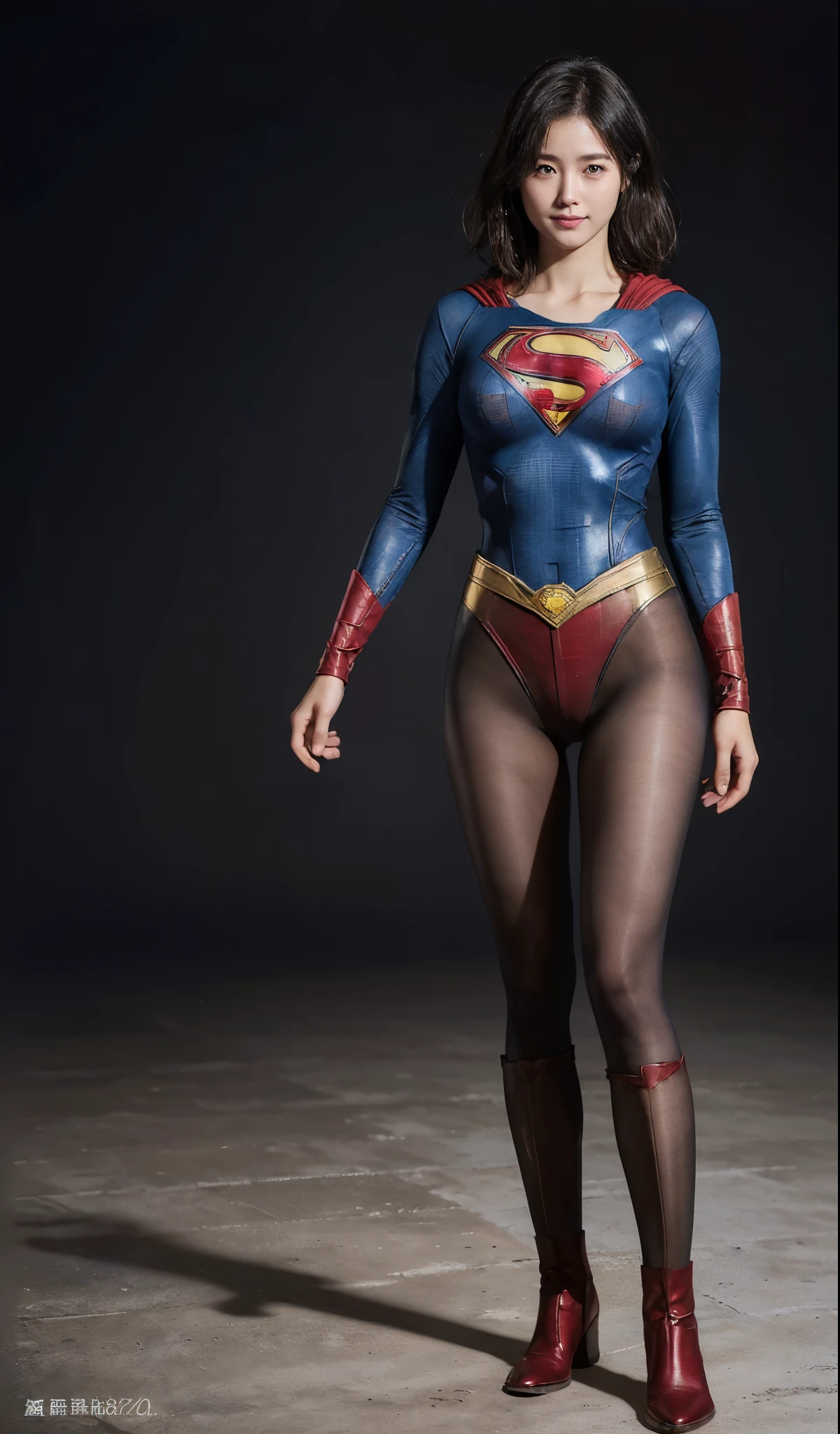 No background、(((Beautiful legs in black tights.)))、(((Legally express the beauty of your smile)))、((((Make the most of your original images)))、(((Supergirl Costume)))、(((beautiful short bob hair)))、(((suffering)))、(((Please wear black tights....、Wear red boots)))、((Best image quality、8K))、((highest quality、8K、masterpiece:1.3))、(((keep background )))、Sharp focus:1.2、Beautiful woman with perfect figure:1.4、Thin abdominal muscles:1.2、Wet body:1.5、Highly detailed face and skin texture、8K