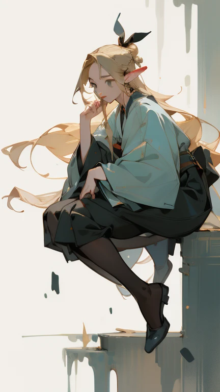 (masterpiece, Best quality) detailed, wear black tights, Silver Accessories ,blonde ,elegant, Pointed ears，if i want，Hanfu，big ，edgBunny，bunny girl