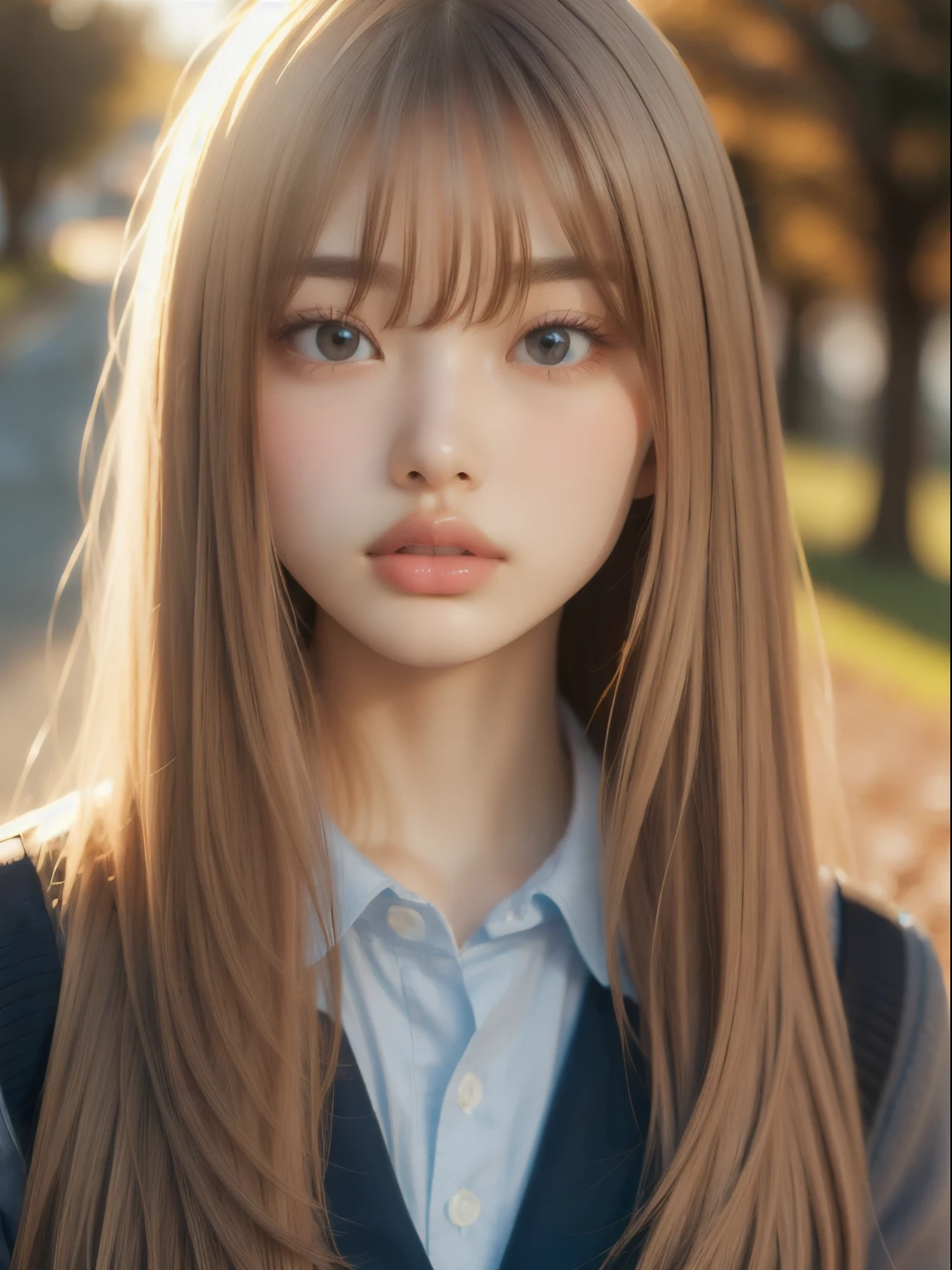 portlate、School Uniforms、bright expression、Young shiny shiny white shiny skin、Best Looks、Blonde reflected light、Platinum blonde hair with dazzling highlights、shiny light hair,、Super long silky straight hair、Beautiful bangs that shine、Glowing crystal clear attractive big blue eyes、Very beautiful nice cute 16 year old girl、Lush bust