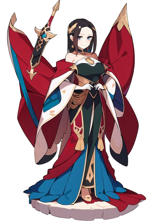 stand posture, cute eyes, adult woman,, solo, high fantasy outfits, ((white background)), full body, holding weapon,