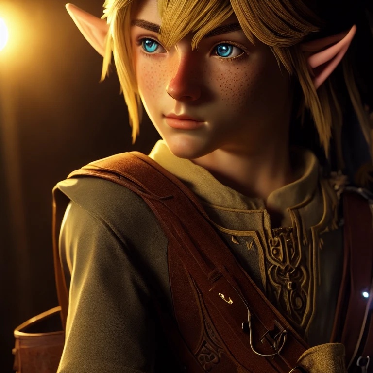 (masterpiece, best quality:1.2), beautiful detailed face, freckles, 16 years old, Caucasian, light eyes, blonde hair, medium long and tied with a ponytail, wearing the Hylian Tunic, in a straight position with his arms at the sides of his body, solid white background, al sunset, in a scene with a solid white background, hyper-realistic, 32 K 144hz, cinematic lighting, dramatic lighting, ultra detailed, extreme close-up