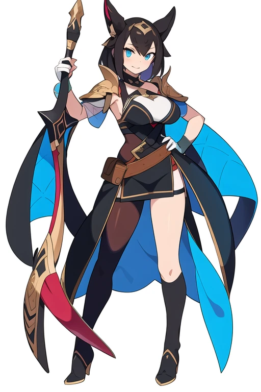 stand posture, cute eyes, adult woman,, solo, high fantasy outfits, ((white background)), full body, holding weapon,
