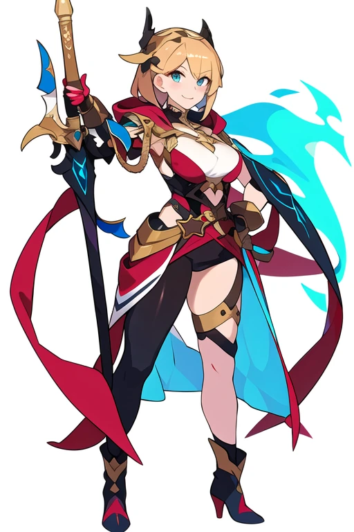 stand posture, cute eyes, adult woman,, solo, high fantasy outfits, ((white background)), full body, holding weapon,
