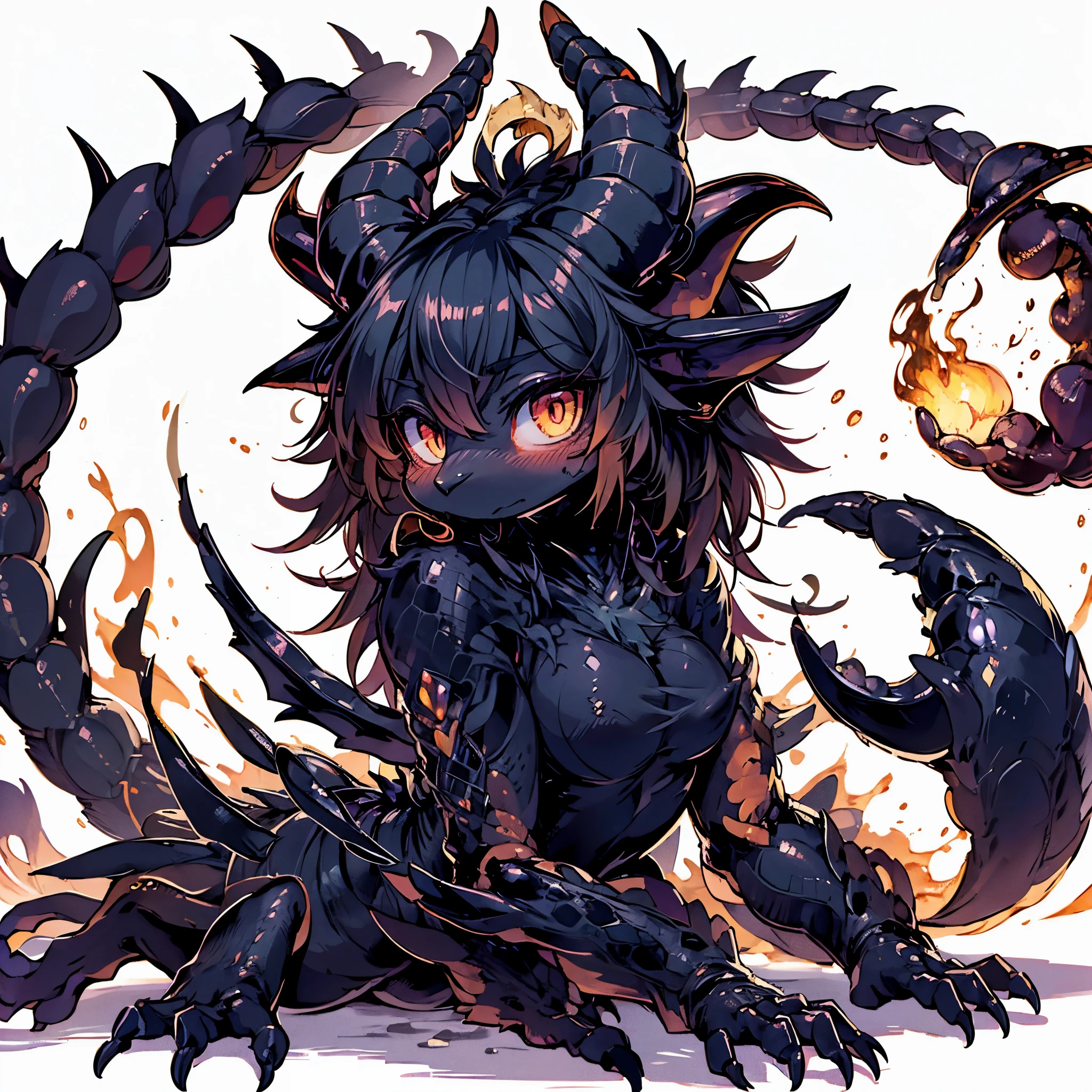 Female Dragon. scorpion element. Furry Woman. poisonous aura. compound eyes. Anime Style.