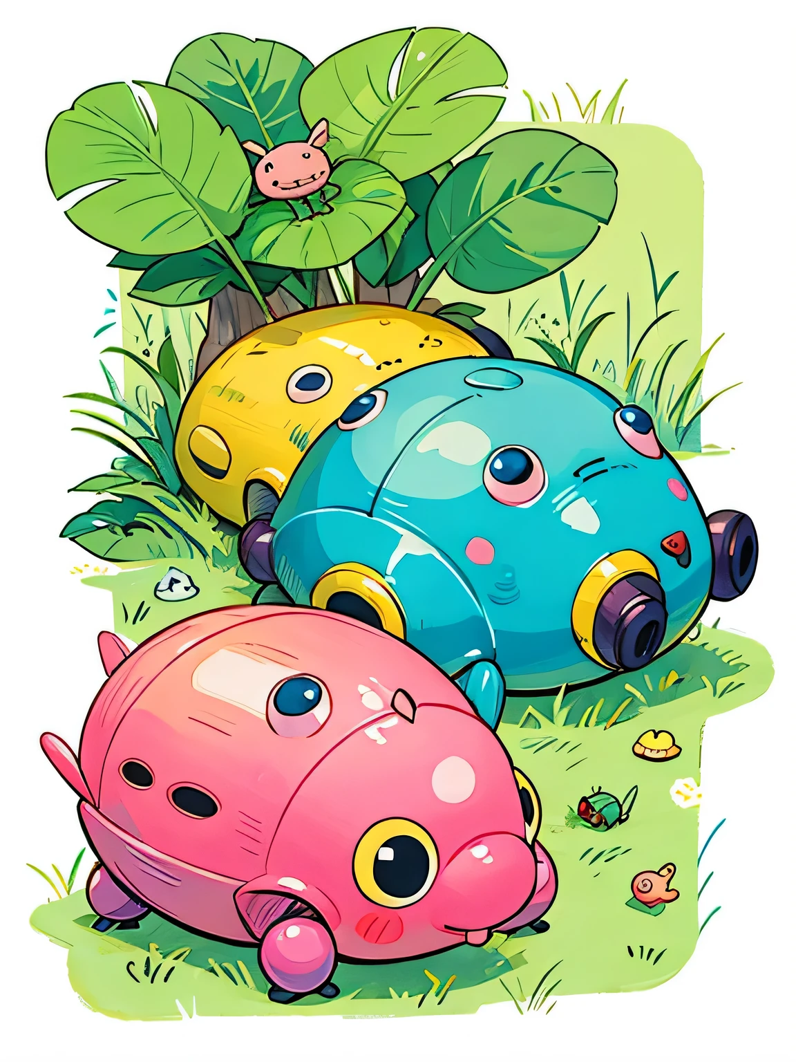 Akira Toriyama style, kawaii design,Cute colorful pillbug,