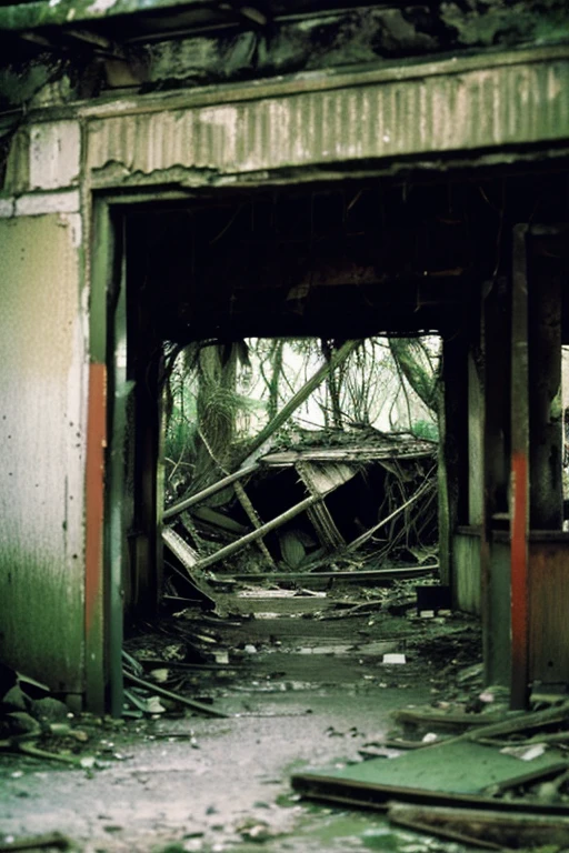 amusement park,moss,Collapse,Devastation,Inside the ruins is narrow,Showa,Glasses,Women,adventure,Black and White,
