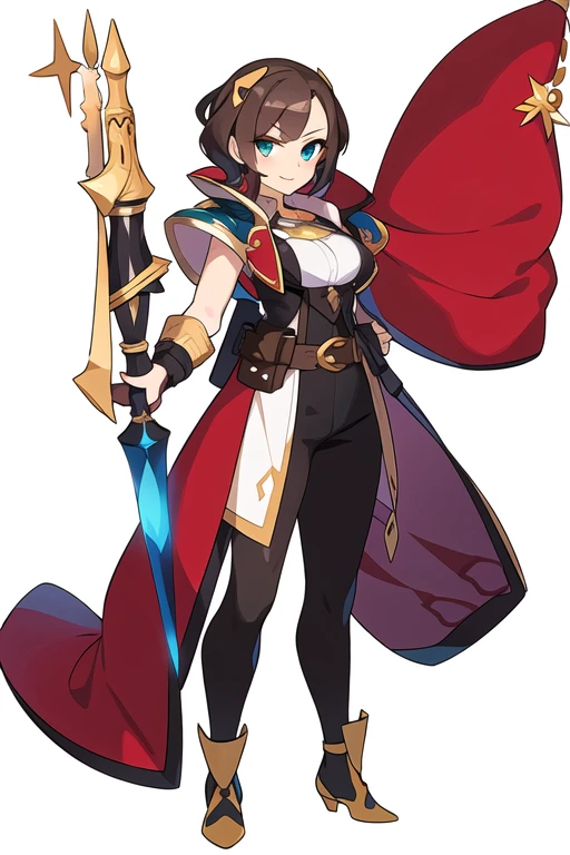 stand posture, cute eyes, adult woman,, solo, high fantasy outfits, ((white background)), full body, holding weapon, belt,
