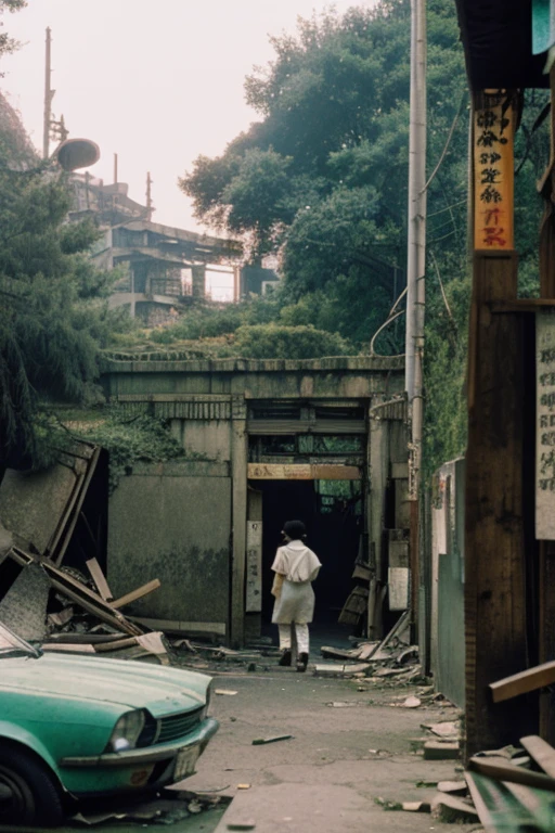 amusement park,moss,Collapse,Devastation,Inside the ruins is narrow,Showa,Glasses,Women,adventure,Black and White,