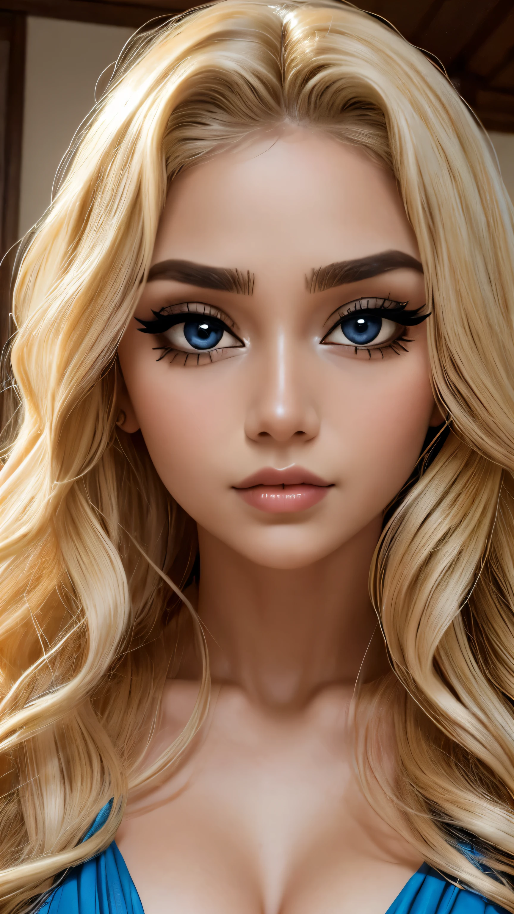 ArAfed Woman, naked , blond long wavy hair, sheer sarong, intricate details, heavy makeup, glamour photo, art image, big eyes