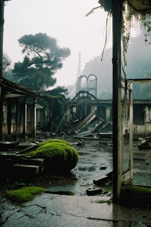amusement park,moss,Collapse,Devastation,Inside the ruins is narrow,Showa,Glasses,Women,adventure,Black and White,