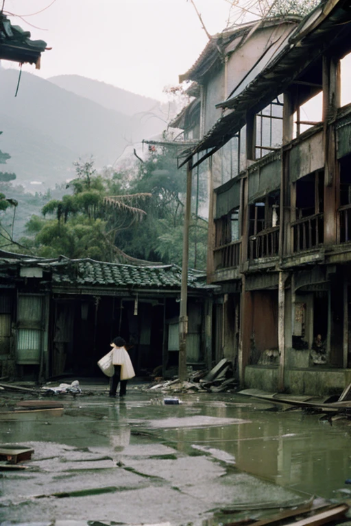 amusement park,moss,Collapse,Devastation,Inside the ruins is narrow,Showa,Glasses,Women,adventure,Black and White,