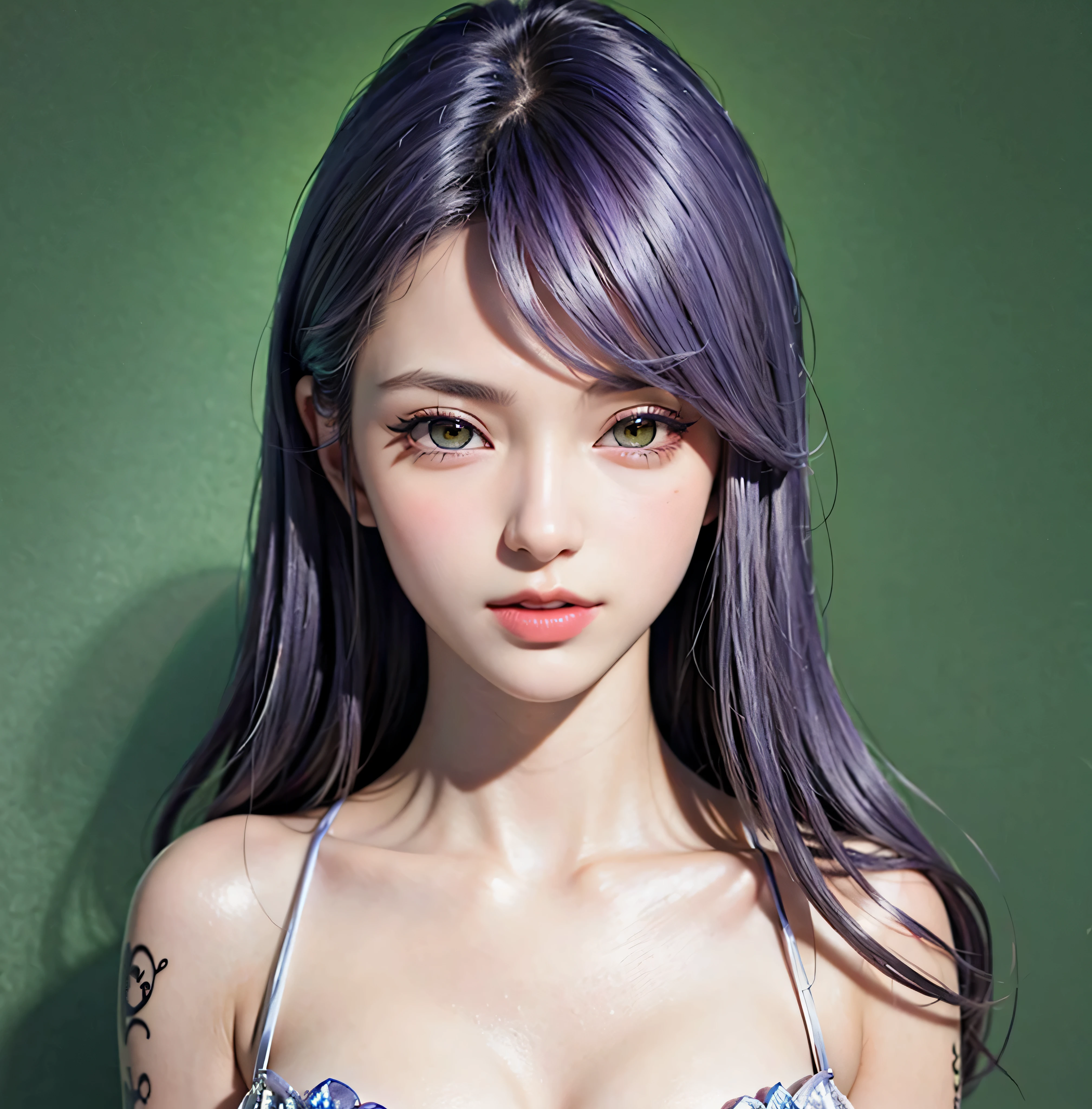 ulzzang -6500-v1.1, animesque、anime styled、ssmile、portraitures、Beautiful and moisturized silver-white eyes like crystal clear glass、Beautiful detailed woman, extremely detailed eye and face, Beautiful detailed eyes,  huge filesize, ultra-detailliert, hight resolution, ighly detailed, top-quality, ​masterpiece,  illustratio, ighly detailed, nffsw, unification, 8k wallpaper, splendid,jewelry, tattoos, finely detail, ​masterpiece, top-quality, Highly detailed ticker uniform 8K wallpaper, Light on the Face、Movie Lighting、Very cute 1８Year old girl, purple eyes, blue hair, red hair 