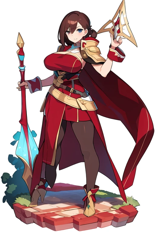 (stand posture), cute eyes, adult woman,, solo, high fantasy outfits, ((white background)), (full body), holding weapon, pantyhose,
