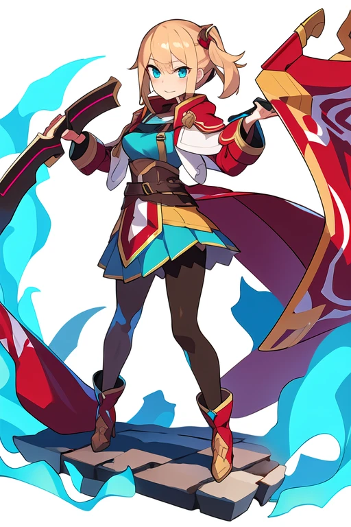 (stand posture), cute eyes, adult woman,, solo, high fantasy outfits, ((white background)), (full body), holding weapon, pantyhose,
