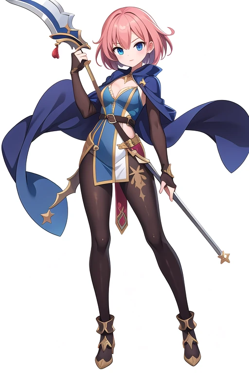 (stand posture), cute eyes, adult woman,, solo, high fantasy outfits, ((white background)), (full body), holding weapon,