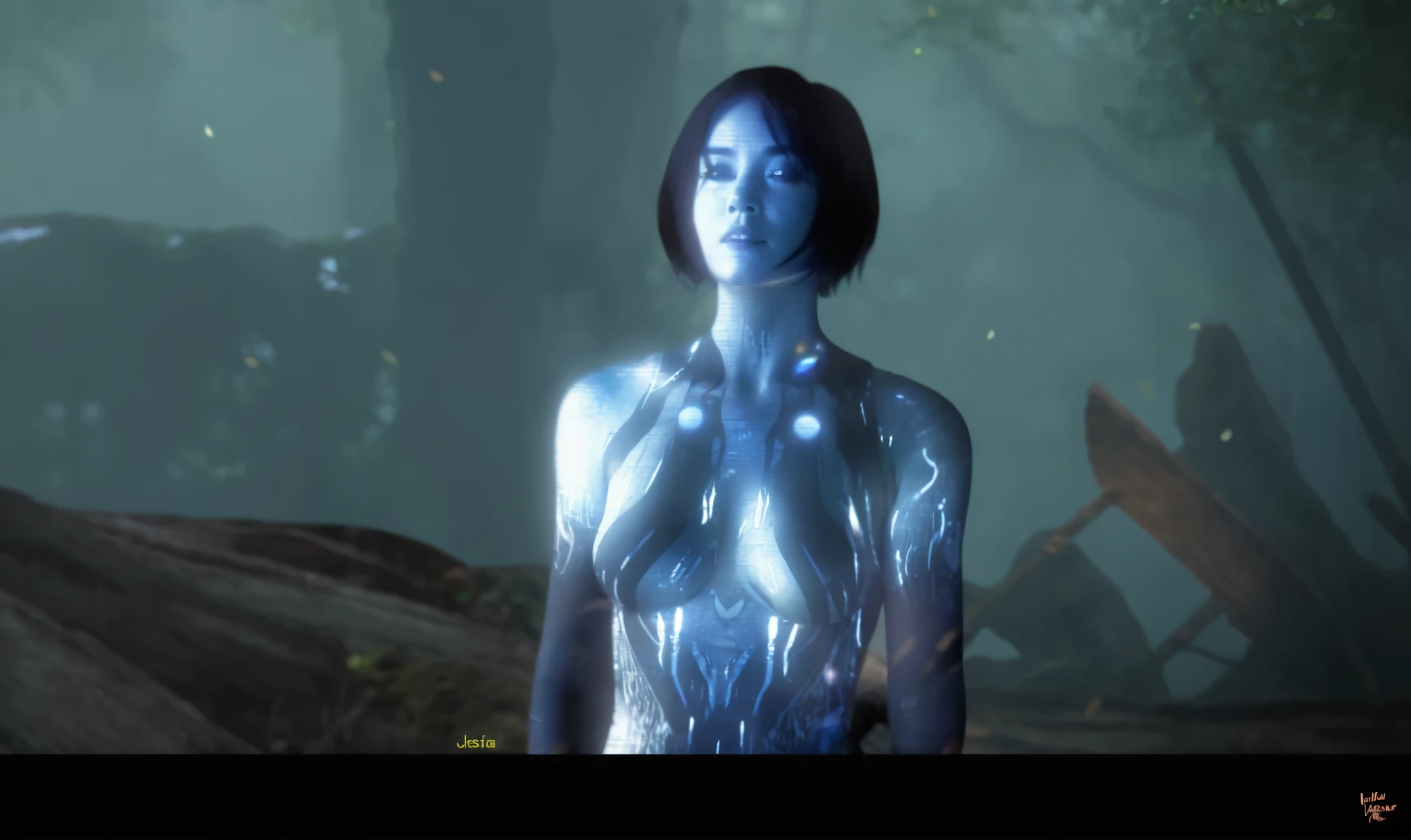 Imagen realista de una mujer en un bosque