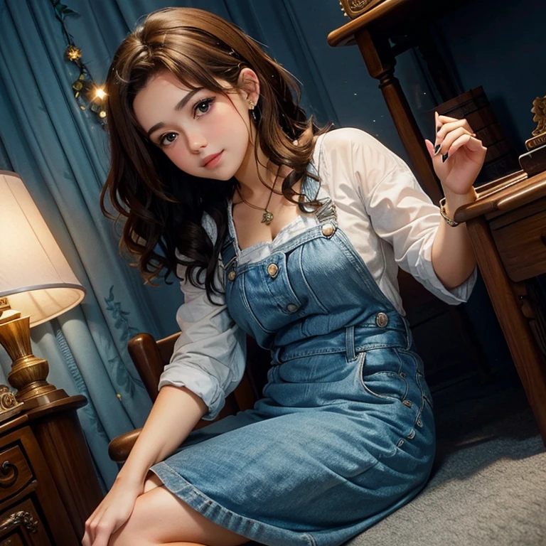 24-year-old woman is a brunette with curly brown hair, studious and brave.