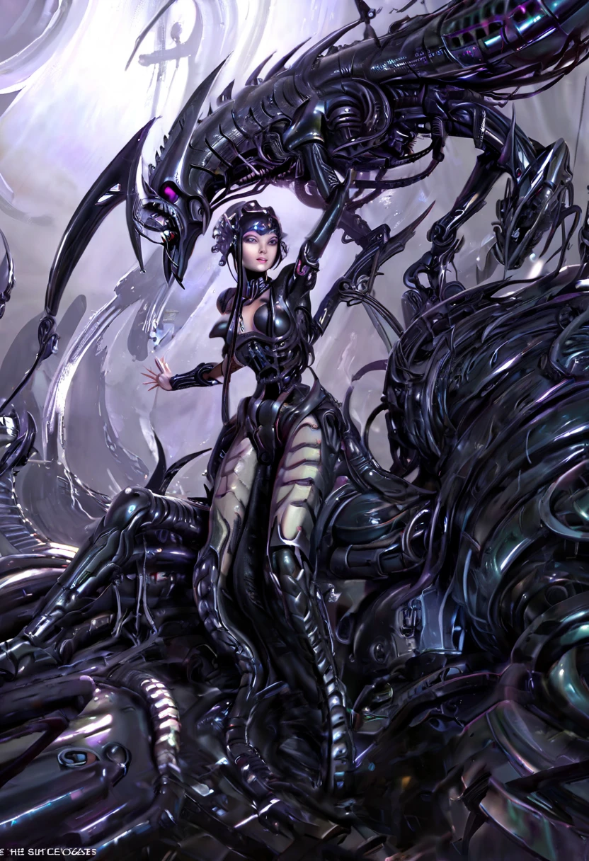 Bio mechanical cyberpunk hr giger Xenomorphs girl